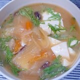 水菜と玉ねぎ 人参 椎茸 豆腐の味噌汁